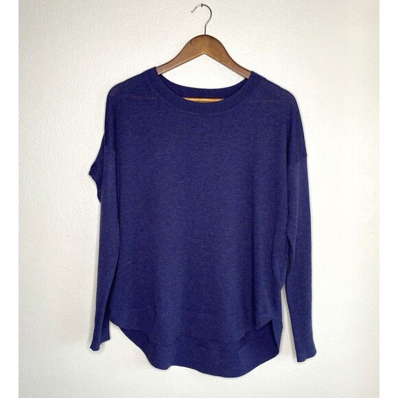 H&M Women’s Small Oversized Wool Blend Pullover Boatneck Sweater Marled Blue - Picture 1 of 11